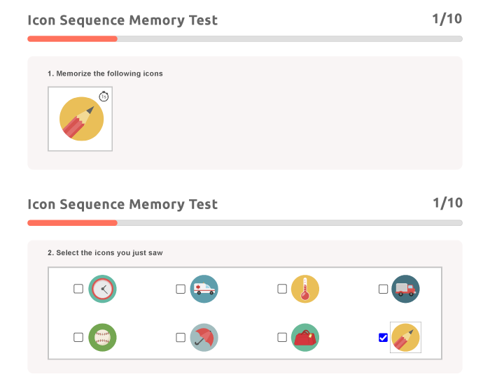 Icon Sequence Memory test