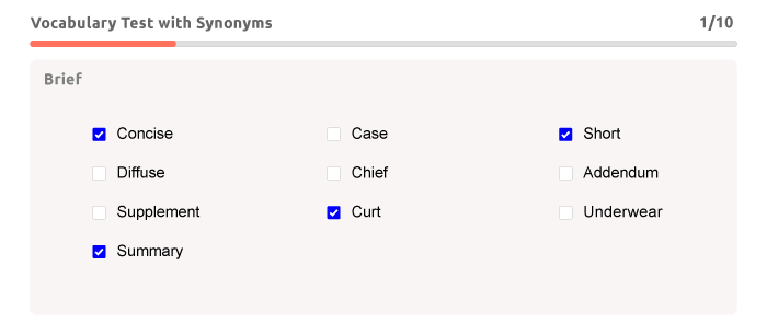 Vocabulary Test with Synonims example