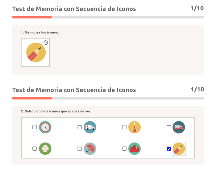 ejemplo de Test de Memoria con Secuencia de Iconos