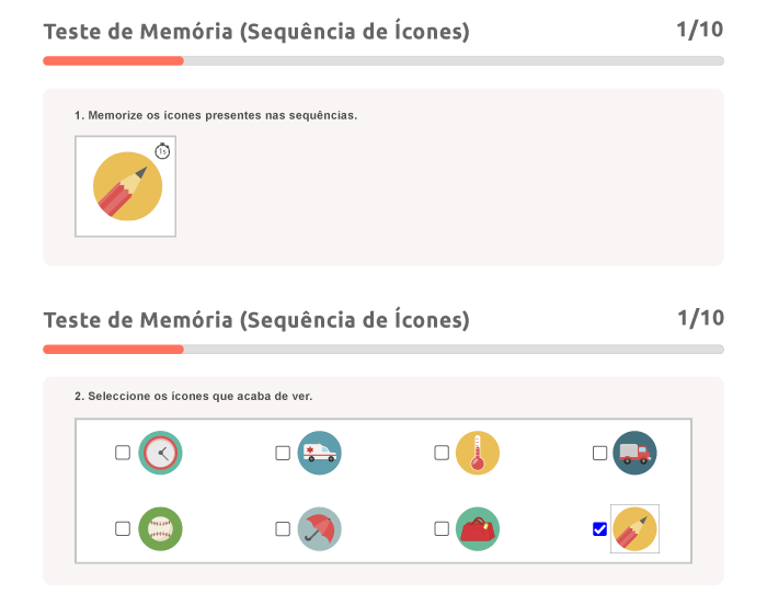 teste de memória sequência de ícones