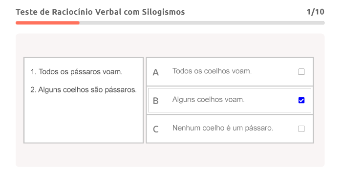 exemplo de Teste de Raciocínio Verbal com Silogismos