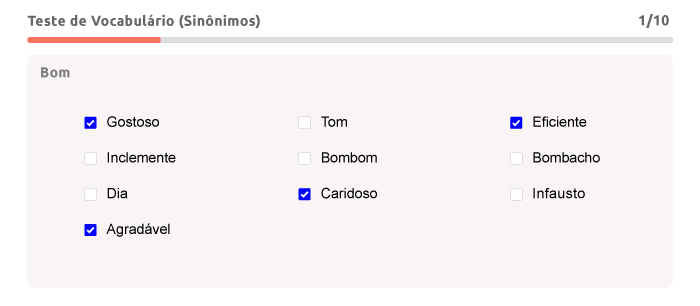 Teste de Vocabulário (Sinônimos)